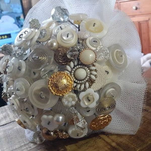 Button Bouquet Cream White Gold Handmade Handtied Alternative Wedding Bouquet