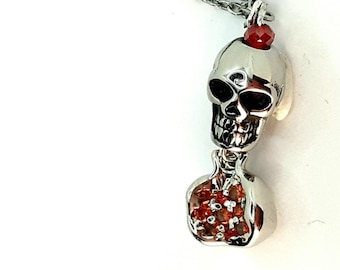 Persephone Necklace Hades Pomegranate Pendant Persephone Pomegranate Skull Necklace Silver Garnet Cubic Zirconia Jewelry Gift for Her