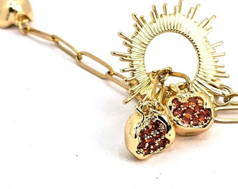 Persephone Necklace Greek Myth Pomegranate Garnet T Bar Cable Chain Mothers Day Dark Academia Judaica Bat Mitzvah Jewelry Goddess Sunshine