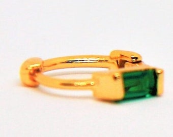 Gold Hoops with Green Cubic Zirconia