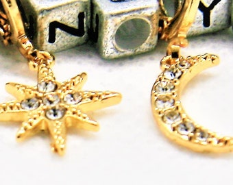 star and crescent moon asymmetrical earrings