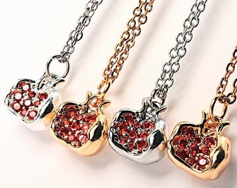 Necklace Pomegranate Fruit Gold Red Garnet Handmade Minimalist Jewelry January Birthstone Judaica Aragon Ladies Gift for Her Bridesmaids