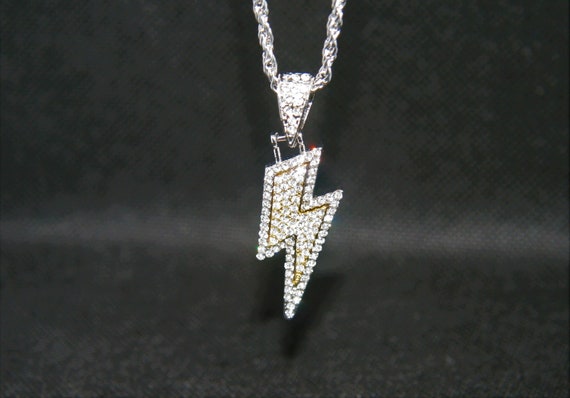 Lightning Bolt Necklace Hip Hop Iced Out Etsy UK