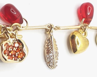 Pomegranate Bracelet Persephone Greek Mythology Jewelry Gold Charm Adjustable Customized Gift Bat Mitzvah Judaica Dark Academia Accessory