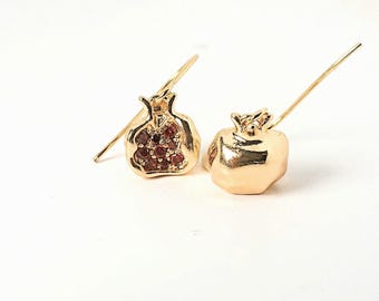 Pomegranate Earrings Persephone Garnet Greek Mythology Jewelry Fruit Gold Hades Underworld Dark Academia Bat Mitzvah  Judaica Gift Unisex