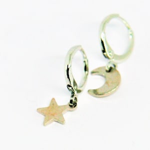 Gold Moon and Star Earrings: Hypoallergenic Surgical Steel Hoops