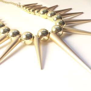 Gold Spike Necklace Matte Gold Spiked Collar Metallic Gold Bead Spike Necklace Whimsigoth Necklace Tribal Style Necklace Statement Piece image 5