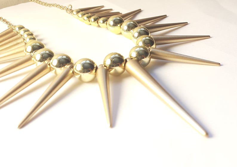 Gold Spike Necklace Matte Gold Spiked Collar Metallic Gold Bead Spike Necklace Whimsigoth Necklace Tribal Style Necklace Statement Piece image 5