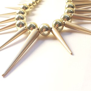 Gold Spike Necklace Matte Gold Spiked Collar Metallic Gold Bead Spike Necklace Whimsigoth Necklace Tribal Style Necklace Statement Piece image 4