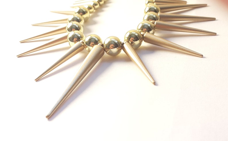 Gold Spike Necklace Matte Gold Spiked Collar Metallic Gold Bead Spike Necklace Whimsigoth Necklace Tribal Style Necklace Statement Piece image 4