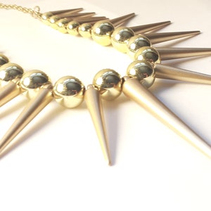 Gold Spike Necklace Matte Gold Spiked Collar Metallic Gold Bead Spike Necklace Whimsigoth Necklace Tribal Style Necklace Statement Piece image 1