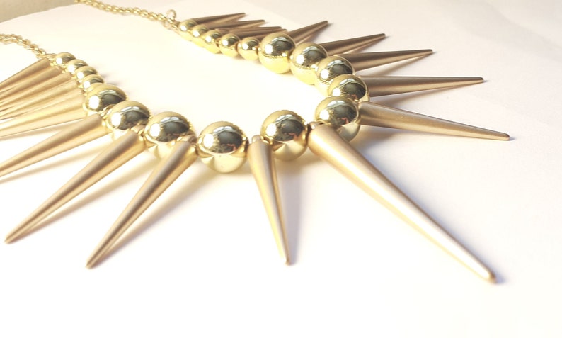 Gold Spike Necklace Matte Gold Spiked Collar Metallic Gold Bead Spike Necklace Whimsigoth Necklace Tribal Style Necklace Statement Piece image 1