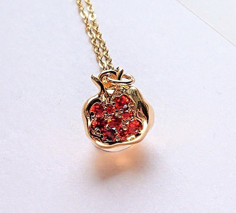 Pomegranate Persephone Necklace Gold Garnet Red Silver Jewelry Hades Greek Mythology Catherine Aragon Judaica Dark Academia image 3