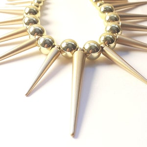 Gold Spike Necklace Matte Gold Spiked Collar Metallic Gold Bead Spike Necklace Whimsigoth Necklace Tribal Style Necklace Statement Piece image 10