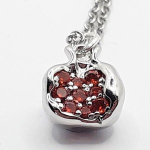 Silver Pomegranate Necklace Red Garnet Pendant Persephone Greek Myth Jewelry Fruit Fertility Bat Mitzvah Judaica Gift Ladies Handmade
