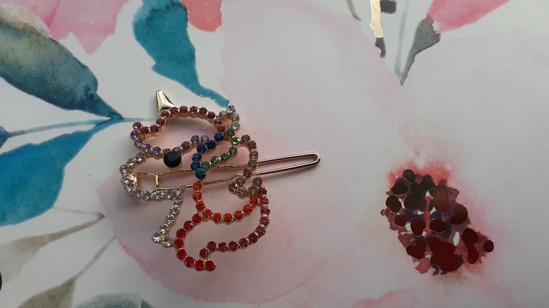Unicorn Hair Clip with Rainbow Rhinestones