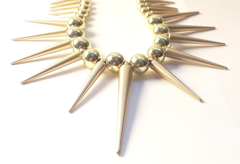 Gold Spike Necklace Matte Gold Spiked Collar Metallic Gold Bead Spike Necklace Whimsigoth Necklace Tribal Style Necklace Statement Piece image 2