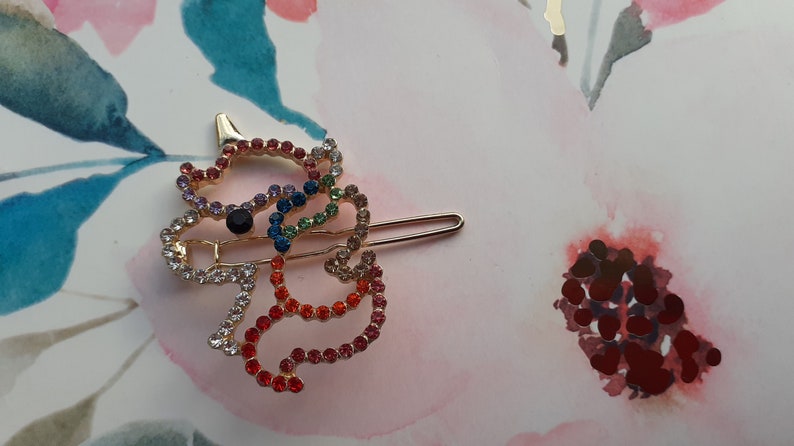 Unicorn Hair Clip with Rainbow Rhinestones