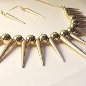 Gold Spike Necklace Matte Gold Spiked Collar Metallic Gold Bead Spike Necklace Whimsigoth Necklace Tribal Style Necklace Statement Piece image 7