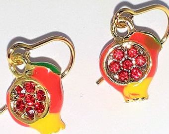 Pomegranate Earring Pomegranate Earrings Pomegranate Jewelry Set Enamel Cubic Zirconia Persephone Pomegranate Jewelry