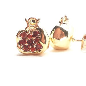 Pomegranate Earring Stud Gold Persephone Red Stone Garnet Jewellery Greek Mythology Lore Judaica Hanukkah Gift Her  Symbolic Jewelry Set