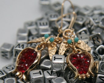 Pomegranate Earrings Garnet Gold Ottoman Persephone Greek Mythology Hades Goddess Jewelry  Dangle Earrings Hanukah Bat Mitzvah Dark Academia