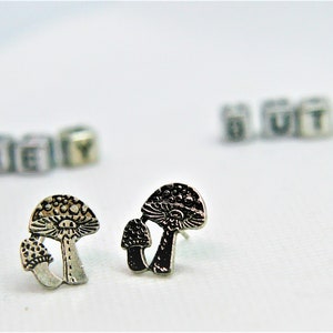fungi mushroom toadstool earring studs in stainless steel