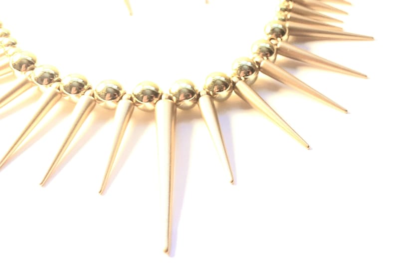 Gold Spike Necklace Matte Gold Spiked Collar Metallic Gold Bead Spike Necklace Whimsigoth Necklace Tribal Style Necklace Statement Piece image 8