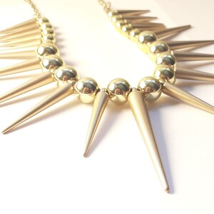 Gold Spike Necklace Matte Gold Spiked Collar Metallic Gold Bead Spike Necklace Whimsigoth Necklace Tribal Style Necklace Statement Piece image 3