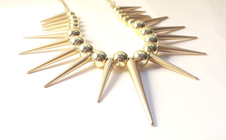 Gold Spike Necklace Matte Gold Spiked Collar Metallic Gold Bead Spike Necklace Whimsigoth Necklace Tribal Style Necklace Statement Piece image 3