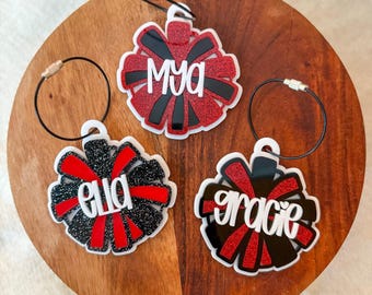 Personalized Cheer Pom Pom Bag Tag, Acrylic Sports Keychain