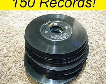 150 Random Vinyl Records - 45s - 7 inch Arts Crafts Rock and Roll Party Themed 50s Gatherings Gifts Upcycle