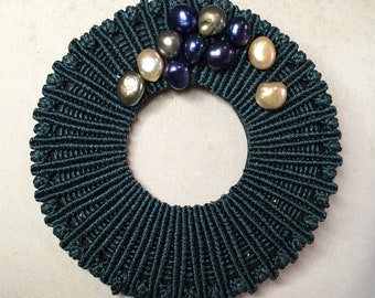 Macramé and pearl brooch