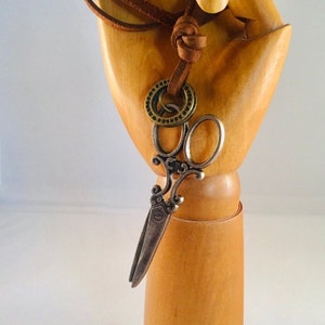 Leather scissor necklace