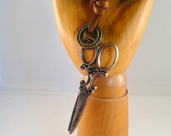 Leather scissor necklace