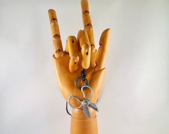 Leather scissor necklace- EARTHY, adjustable, dark brown genuine leather with moveable scissors, 50% off!