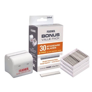 Feather Styling razor blades plus bonus disposal case, 30 razor pack