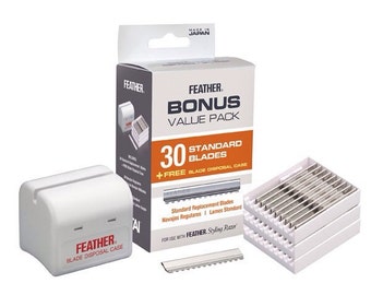 Feather Styling razor blades plus bonus disposal case, 30 razor pack