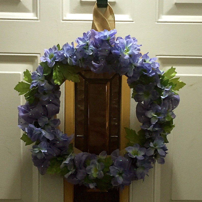 Purple Delphiniums Burlap Wrapped Wreath image 1