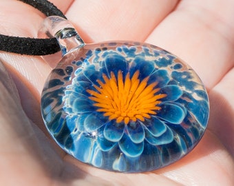 Blown Glass Pendant Necklace - Heady Glass Flower Pendant - Blown Glass Jewelry - Christmas Gift Glass Necklace - Flower Charm Neckalce