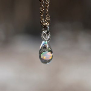 Small Glass Pendant with Opal - Glass Teardrop Necklace - Hand Blown Glass Pendant Necklace - Jewelry - Glass Opal Necklace - BourgeoisGlass