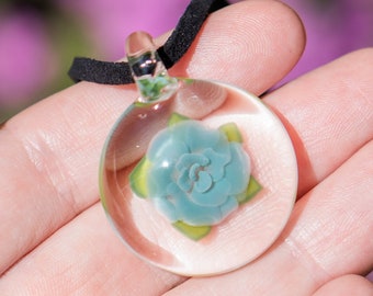Small Blown Glass Flower Pendant Necklace for Woman  - Baby Blue Jewelry for Teenage Daughter - Stocking Stuffer Jewelry Necklace