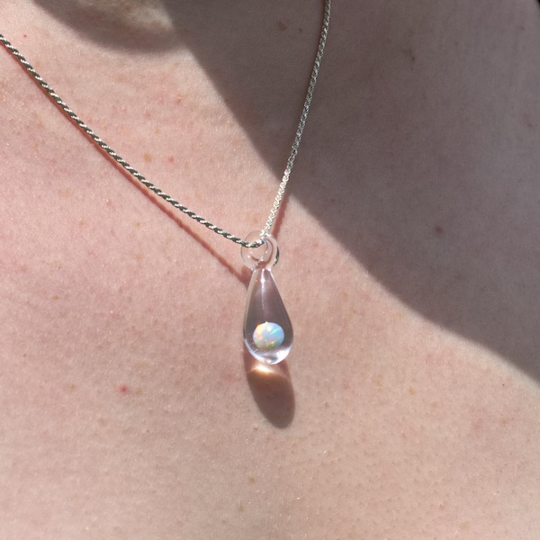 Opal Necklace - Opal Jewelry - Gemstone Necklace - Boho - Floating Opal Necklace - White Opal Gemstone - 40th Birthday Gift Ideas - 50th