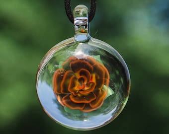 Blown Glass Rose Necklace - Glass Rose Pendant - Glass Flower Necklace - Christmas Gift for Girlfriend Necklace