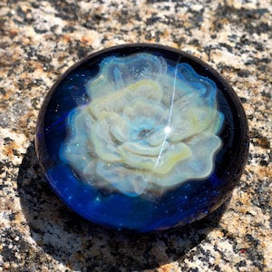 Art Glass Flower Paperweight - Blown Glass White Flower - Boro Paperweight - White Rose Gift Ideas - Glass Paperweight Handblown
