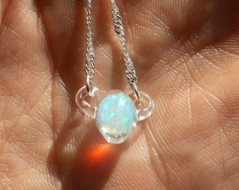 Heady Glass Pendant with Opal - Mystical Jewelry - Coin Opal Necklace - Blown Glass Pendant Necklace - Trippy Glass Pendant Opal