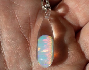 Heady Glass Pendant with Opal - Mystical Jewelry - Glass Teardrop Necklace - Blown Glass Pendant Necklace - Trippy Glass Pendant Opal