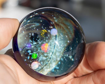 Blown Glass Space Paperweight - Hand Blown Glass Planet - Galaxy  Paperweight-  Space Gift for Him - Planet Paperweight