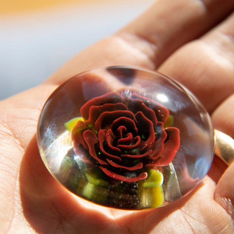 Artisan Glass Rose Paperweight Blown Glass Red Paperweight Etsy Israel