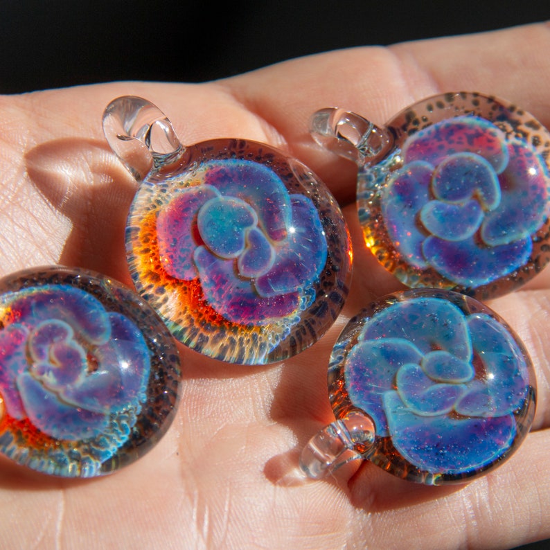 Blown Glass Pendant Necklace for Women Men Glass Flower Heady Glass Pendant Christmas Gift for Friends Hippie Purple Glass image 1